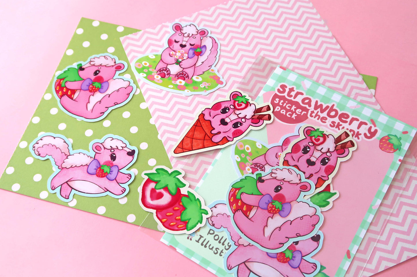 Strawberry Skunk Sticker Set (Pack of 6)