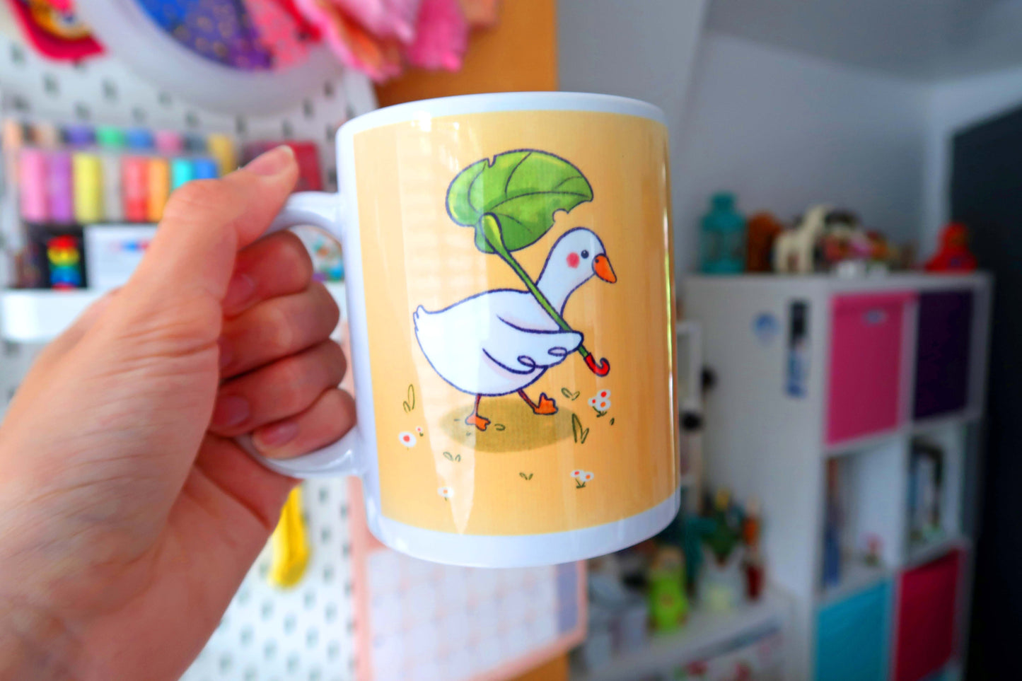 Duck with Leaf Umbrella Mug