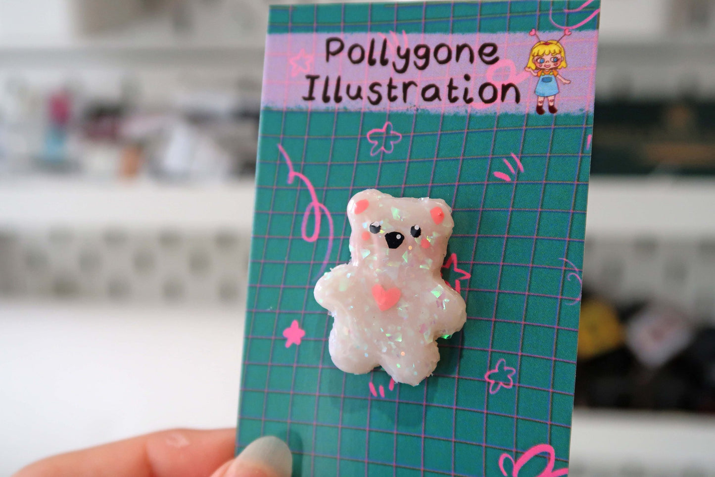 Pastel Glitter Bear Pin