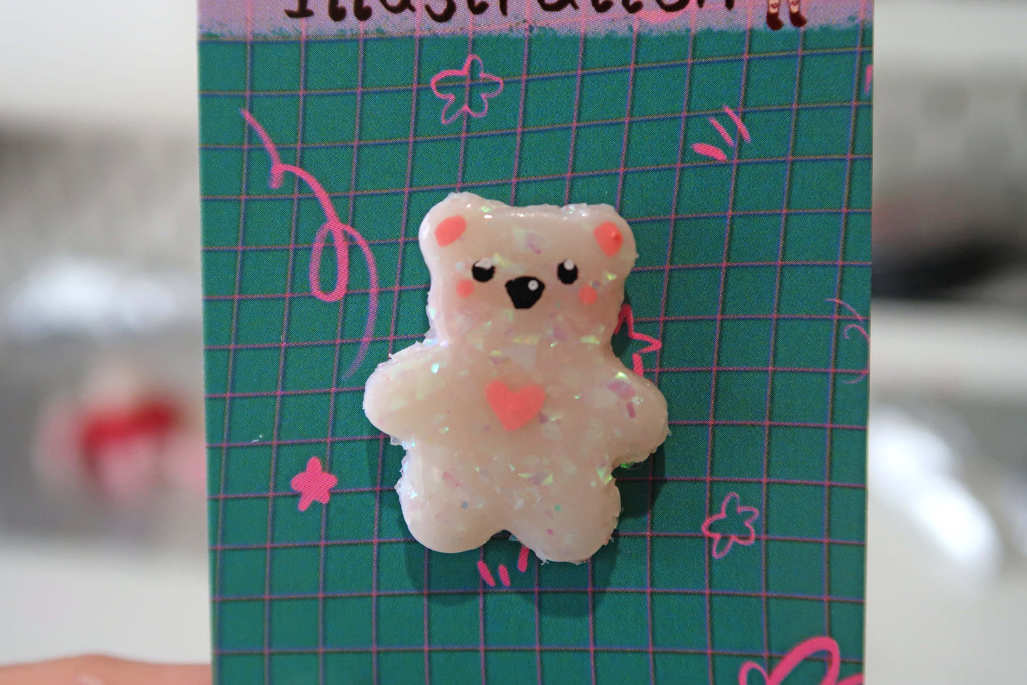 Pastel Glitter Bear Pin