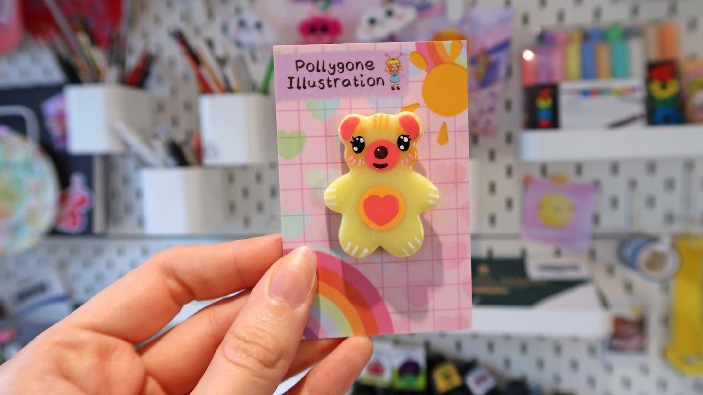 Yellow Heart Bear Badge