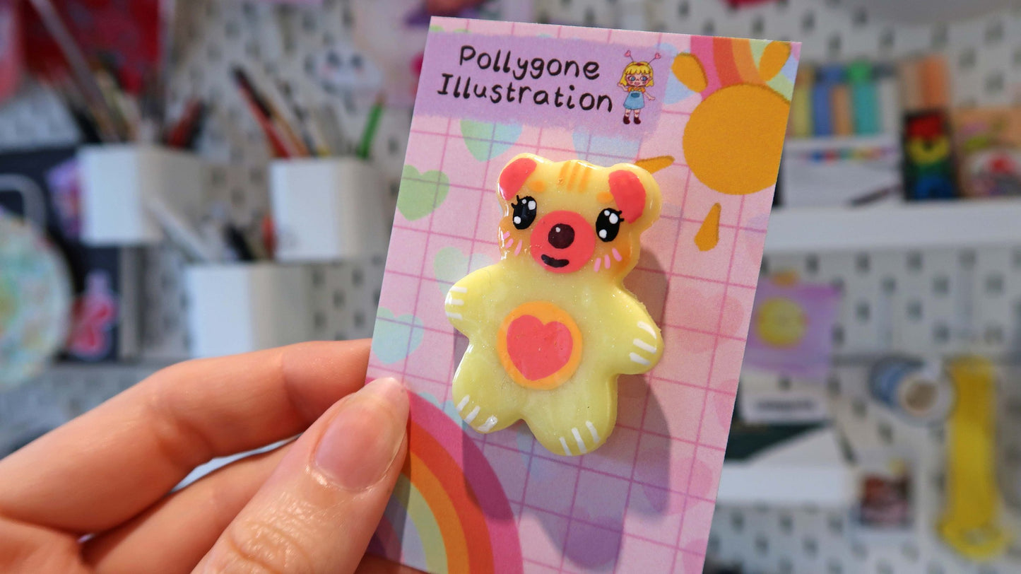 Yellow Heart Bear Badge