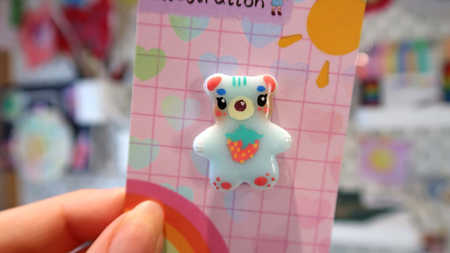 Strawberry Blue Bear Pin