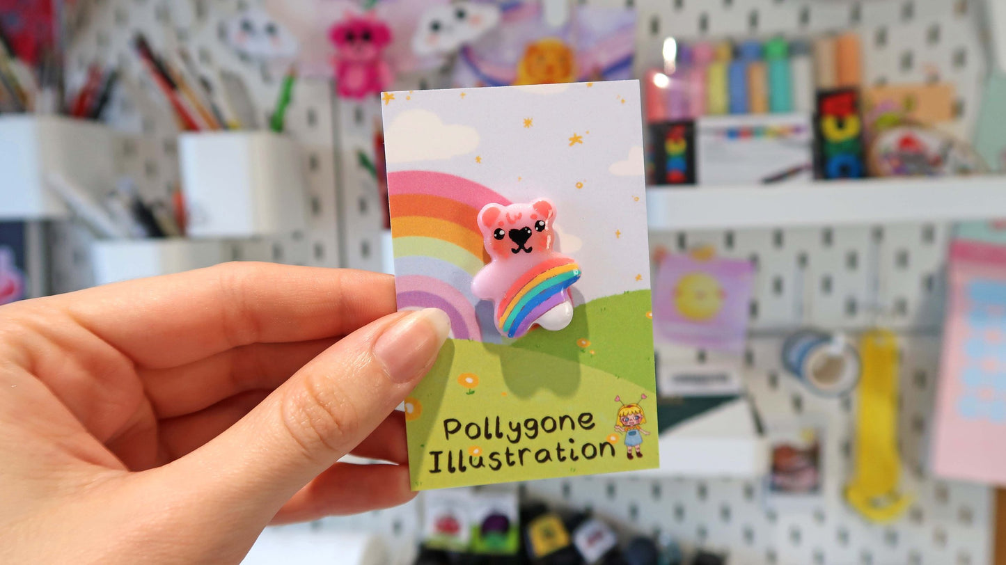 Pink Rainbow Bear Pin