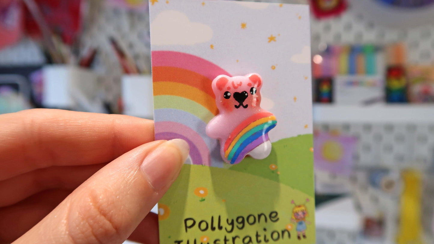 Pink Rainbow Bear Pin