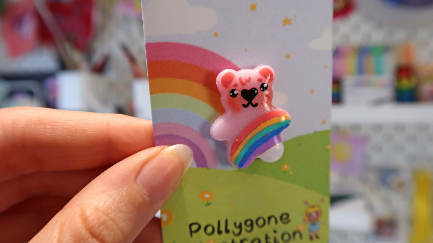 Pink Rainbow Bear Pin