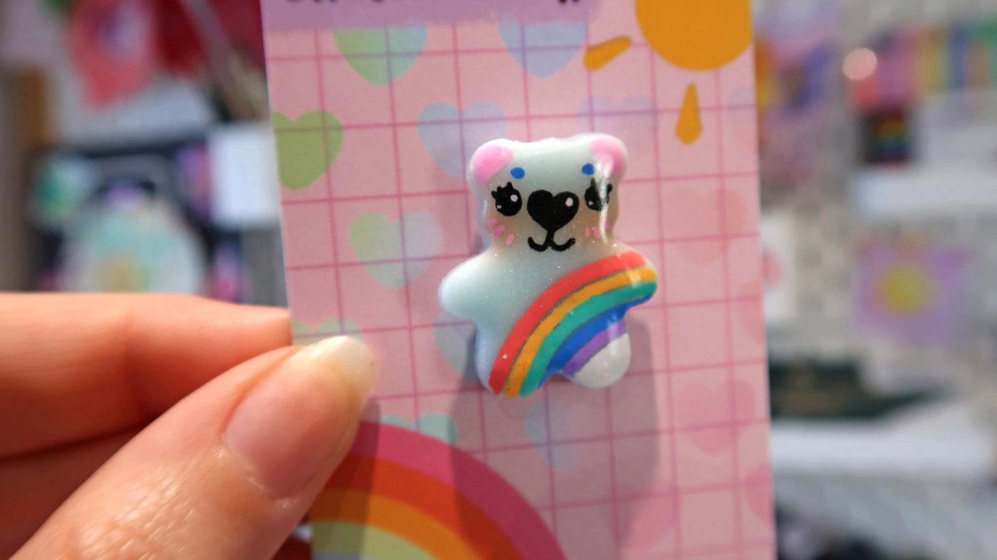 Blue Rainbow Bear Pin