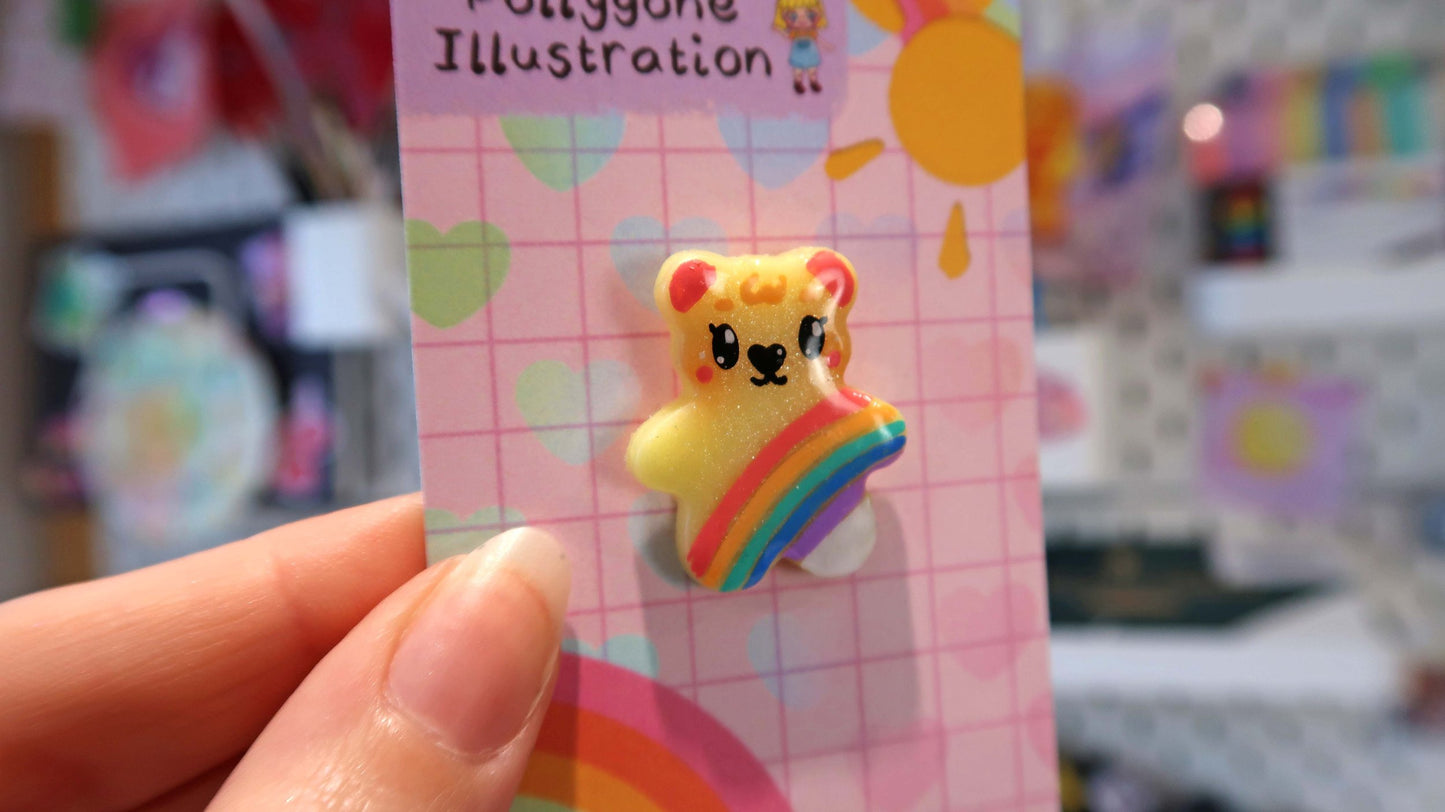 Yellow Rainbow Bear Pin