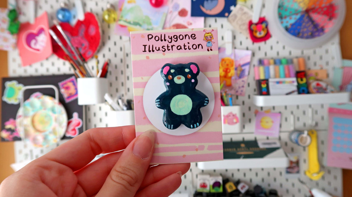 Dark Turquoise Bear Badge