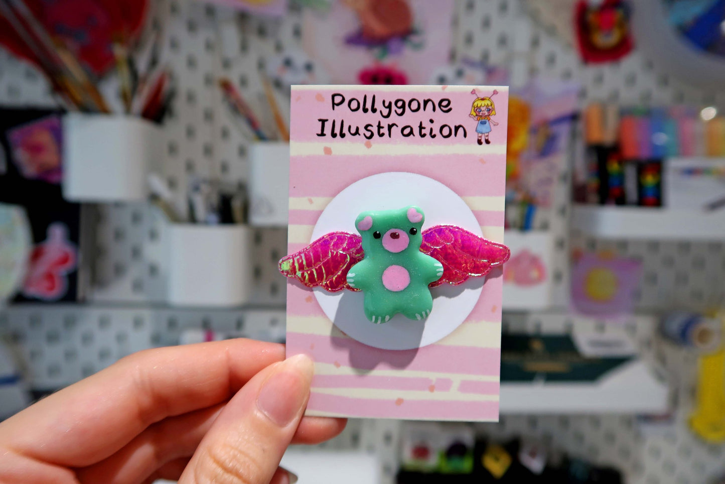Green Angel Bear Pin