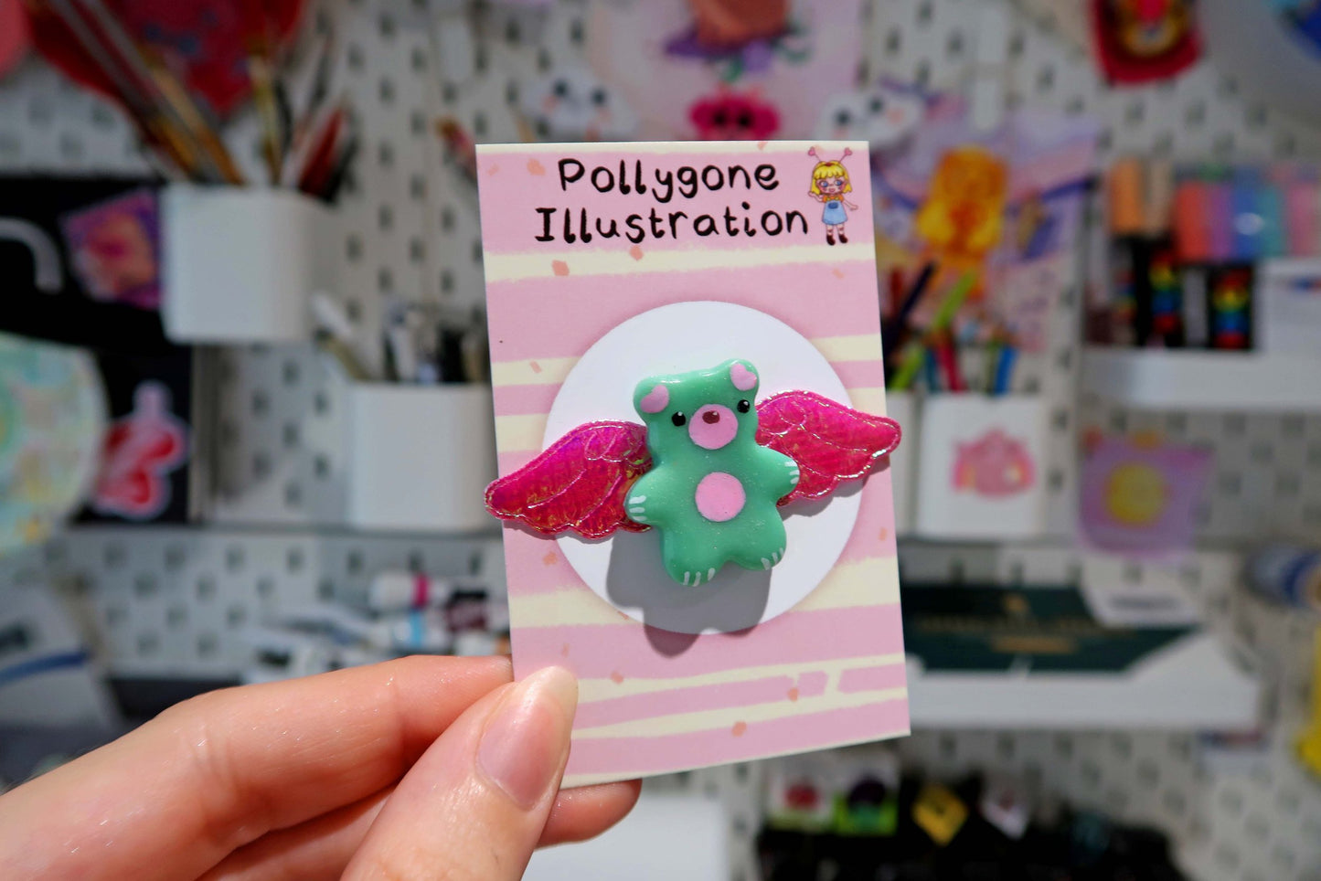 Green Angel Bear Pin