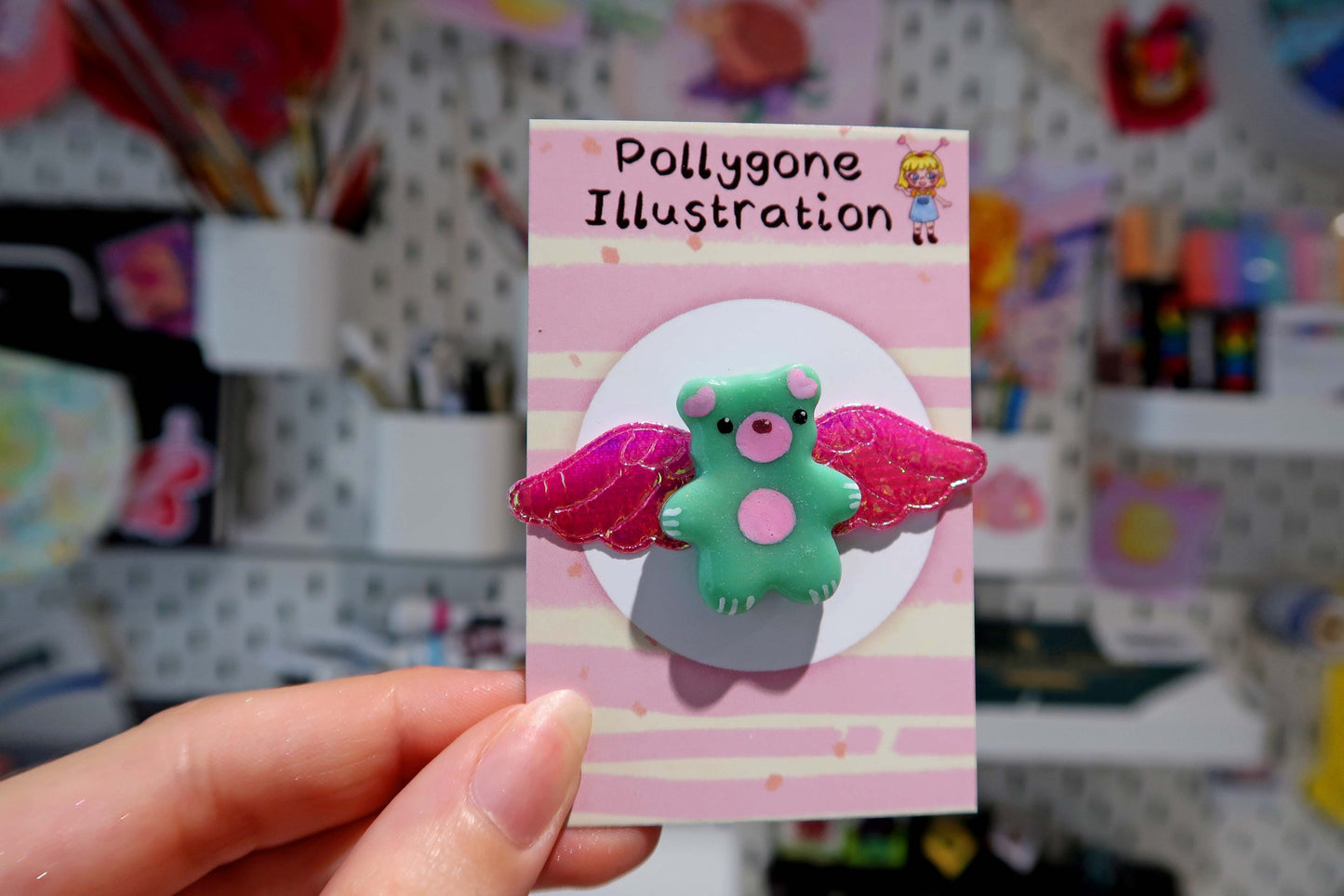 Green Angel Bear Pin