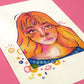 Pink & Orange Girl Postcard Print