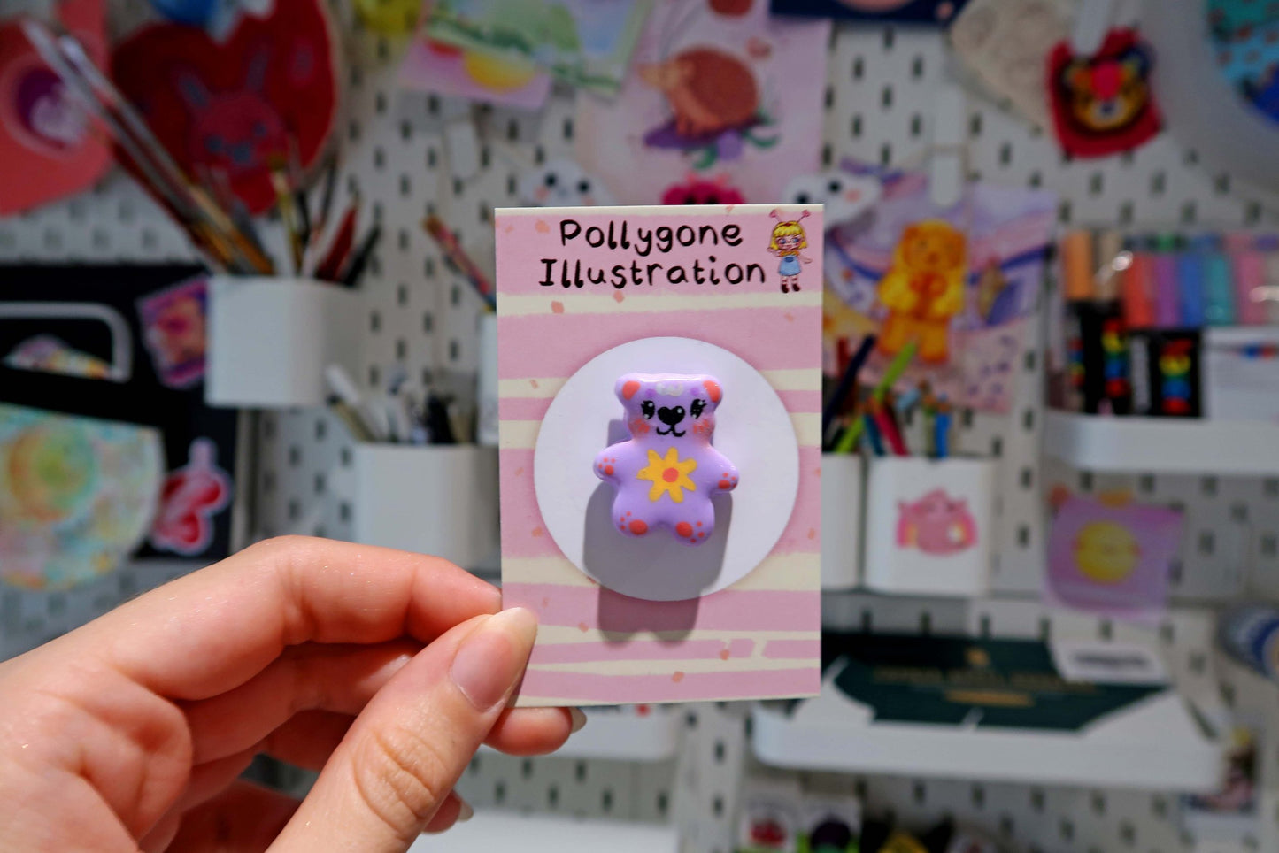 Purple Flower Bear Pin