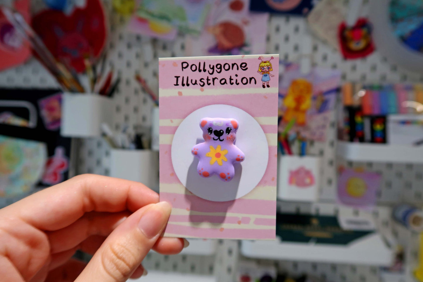 Purple Flower Bear Pin