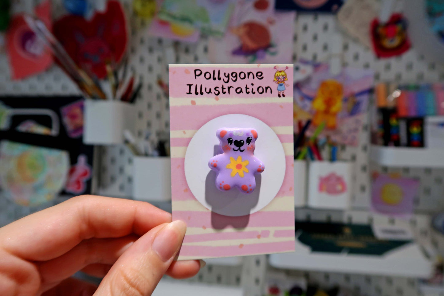 Purple Flower Bear Pin