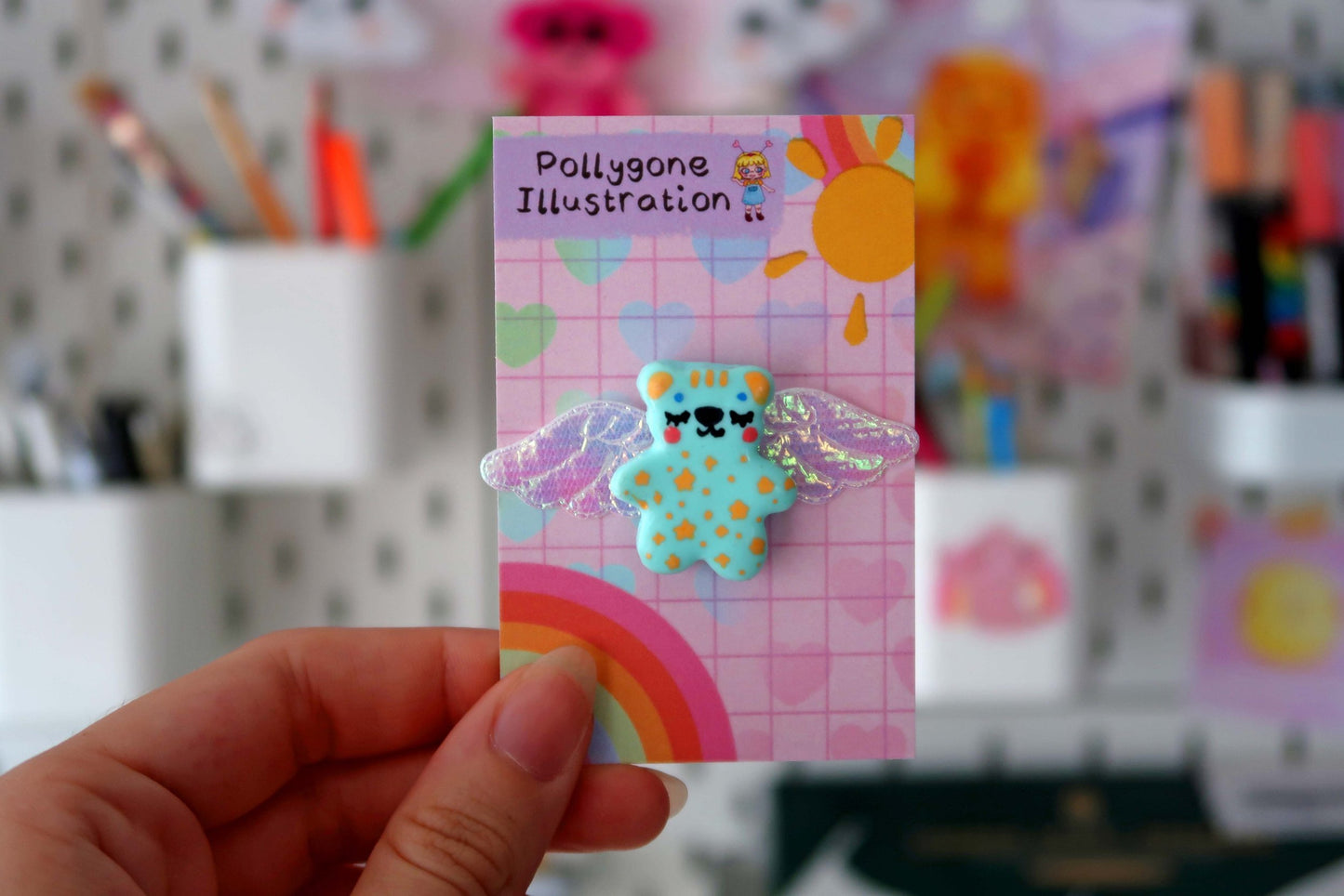 Blue Starry Angel Bear Pin