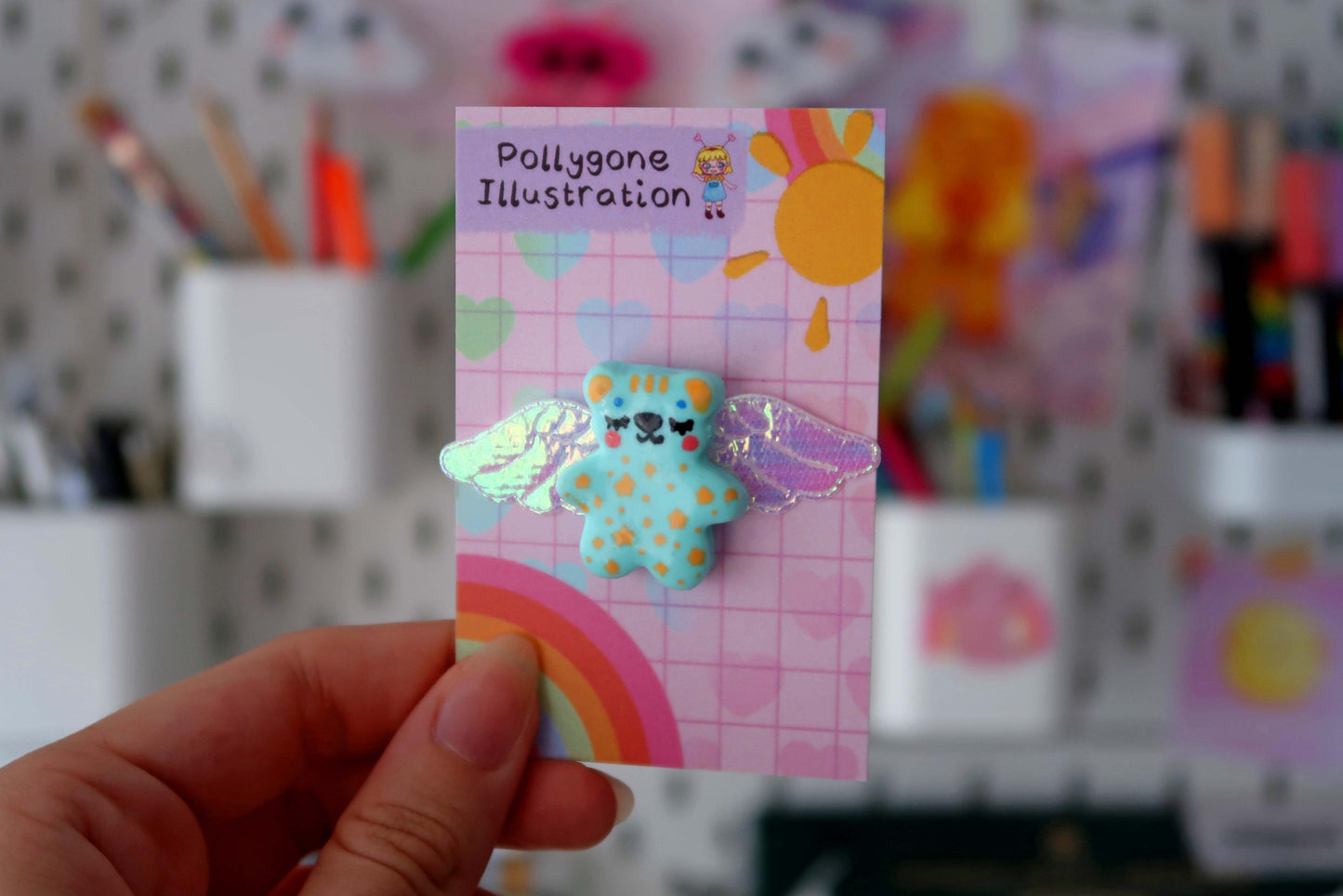 Blue Starry Angel Bear Pin