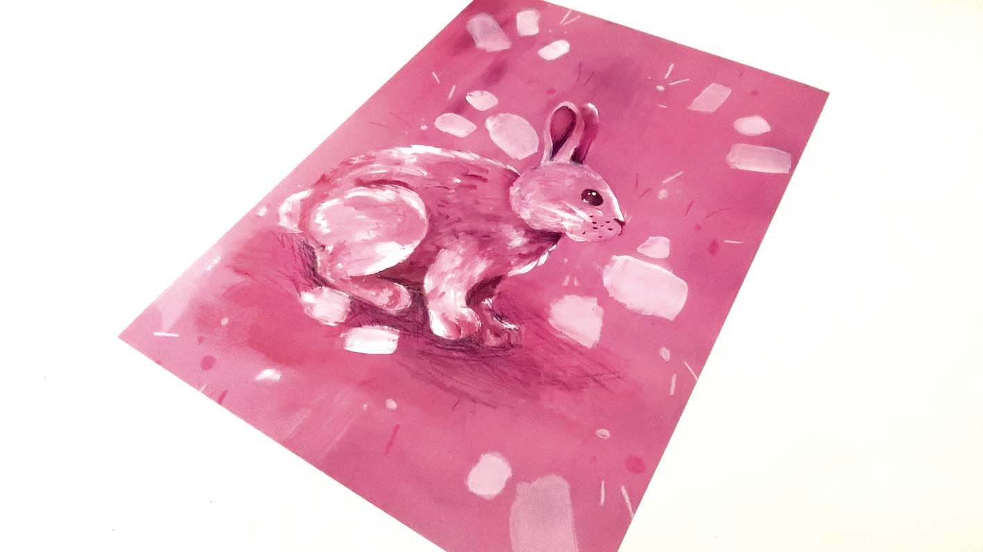 A5 Pink Rabbit Illustrated Art Print