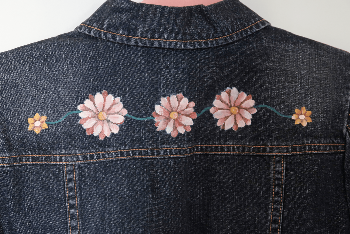 Stylish Flower Zip Denim Jacket - Hand Painted - UK Size M