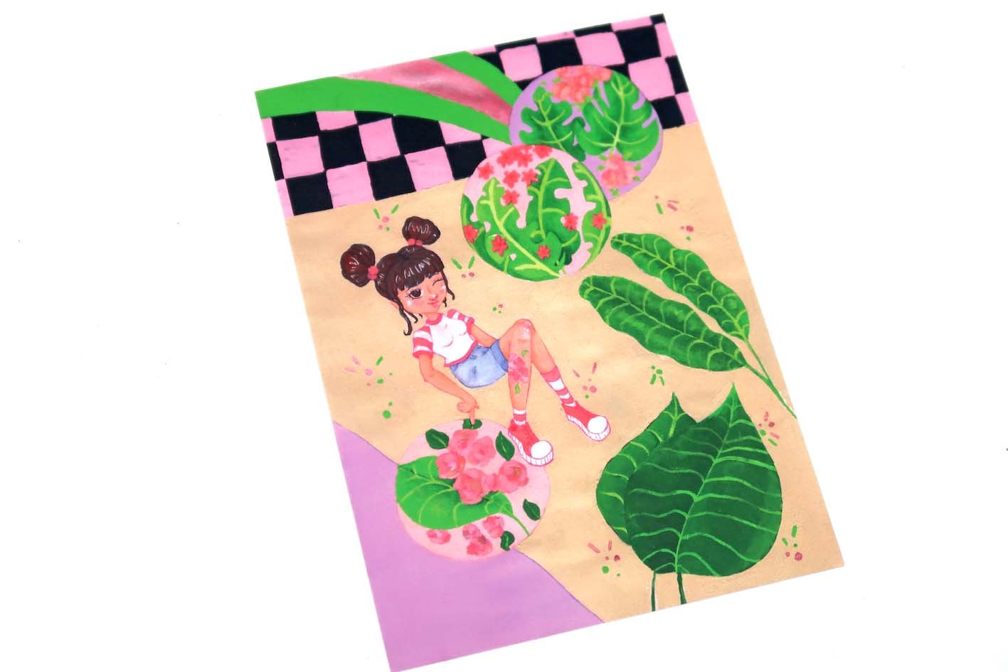 Aesthetic Leafy Girl Postcard Print