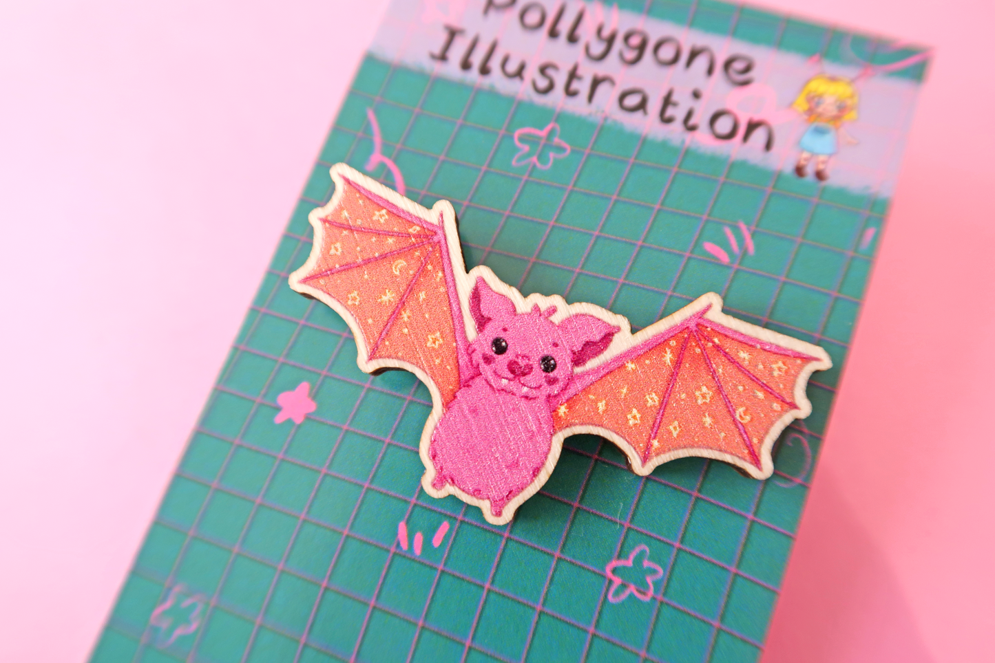 Starry Bat Wooden Pin