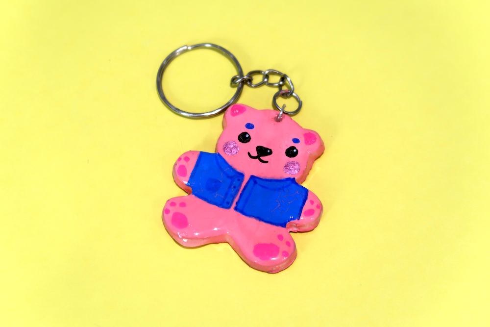 Pink Denim Jacket Bear Keyring