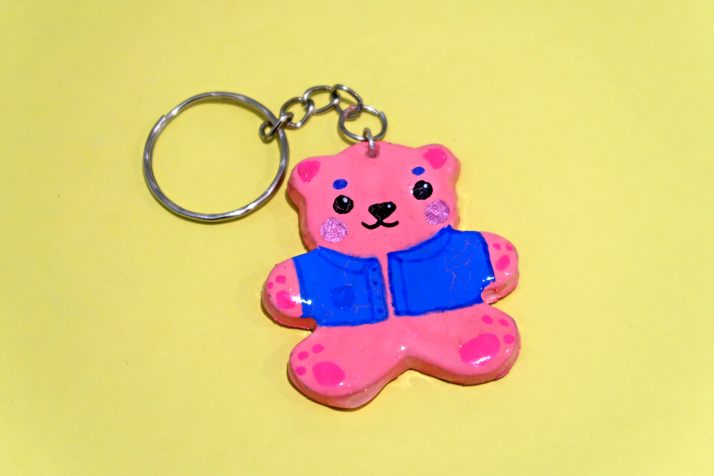 Pink Denim Jacket Bear Keyring