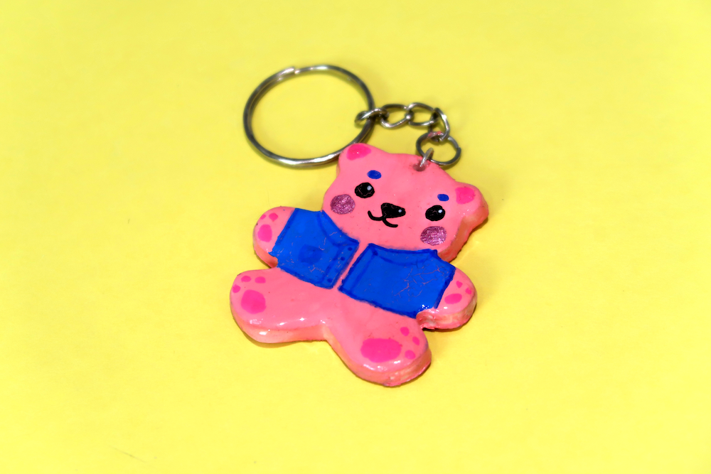 Pink Denim Jacket Bear Keyring