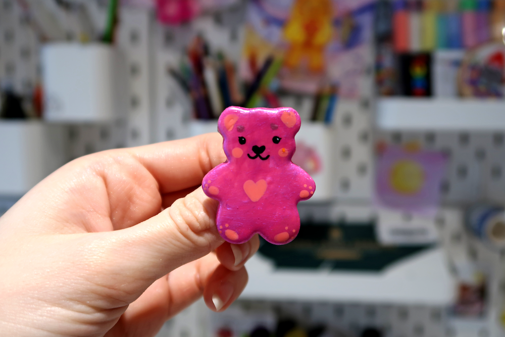 Pink Shimmer Bear Badge