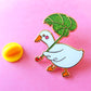 Duck with Glitter Leaf Umbrella Enamel Pin