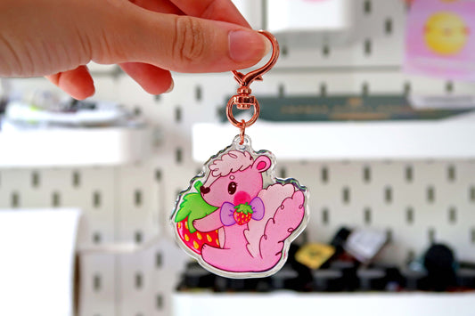 Strawberry Skunk Acrylic Keyring