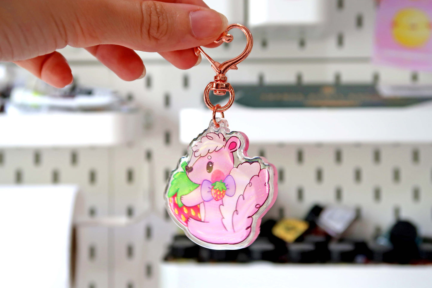 Strawberry Skunk Acrylic Keyring