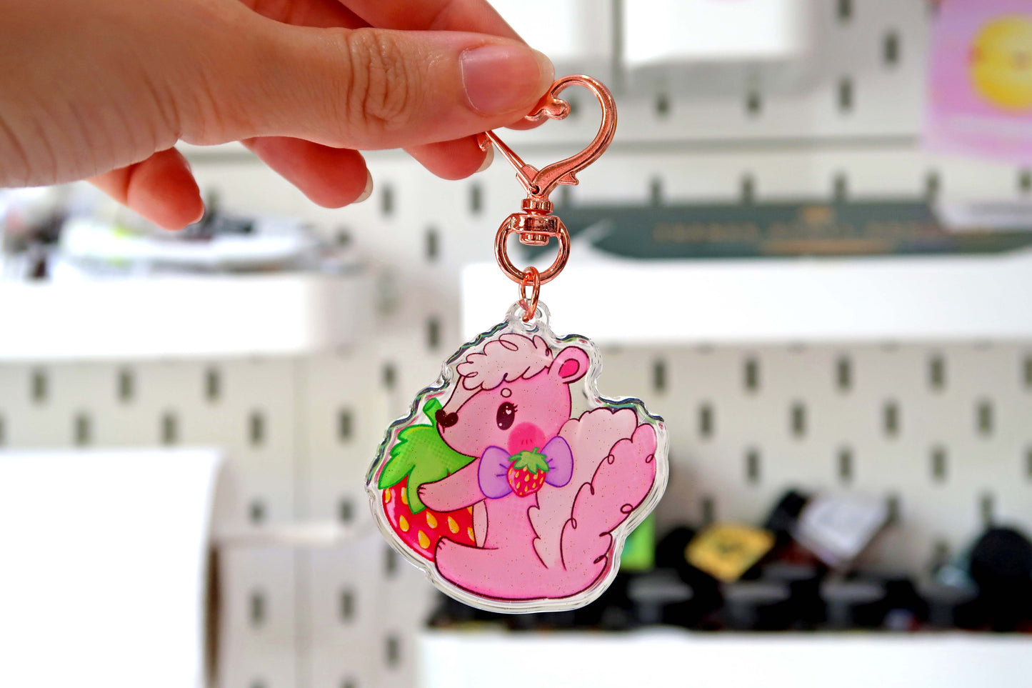 Strawberry Skunk Acrylic Keyring