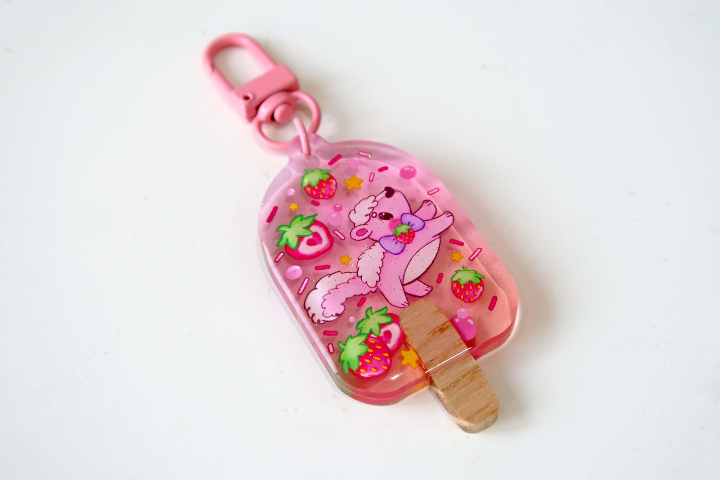 Strawberry Skunk Ice Lolly Acrylic Keyring