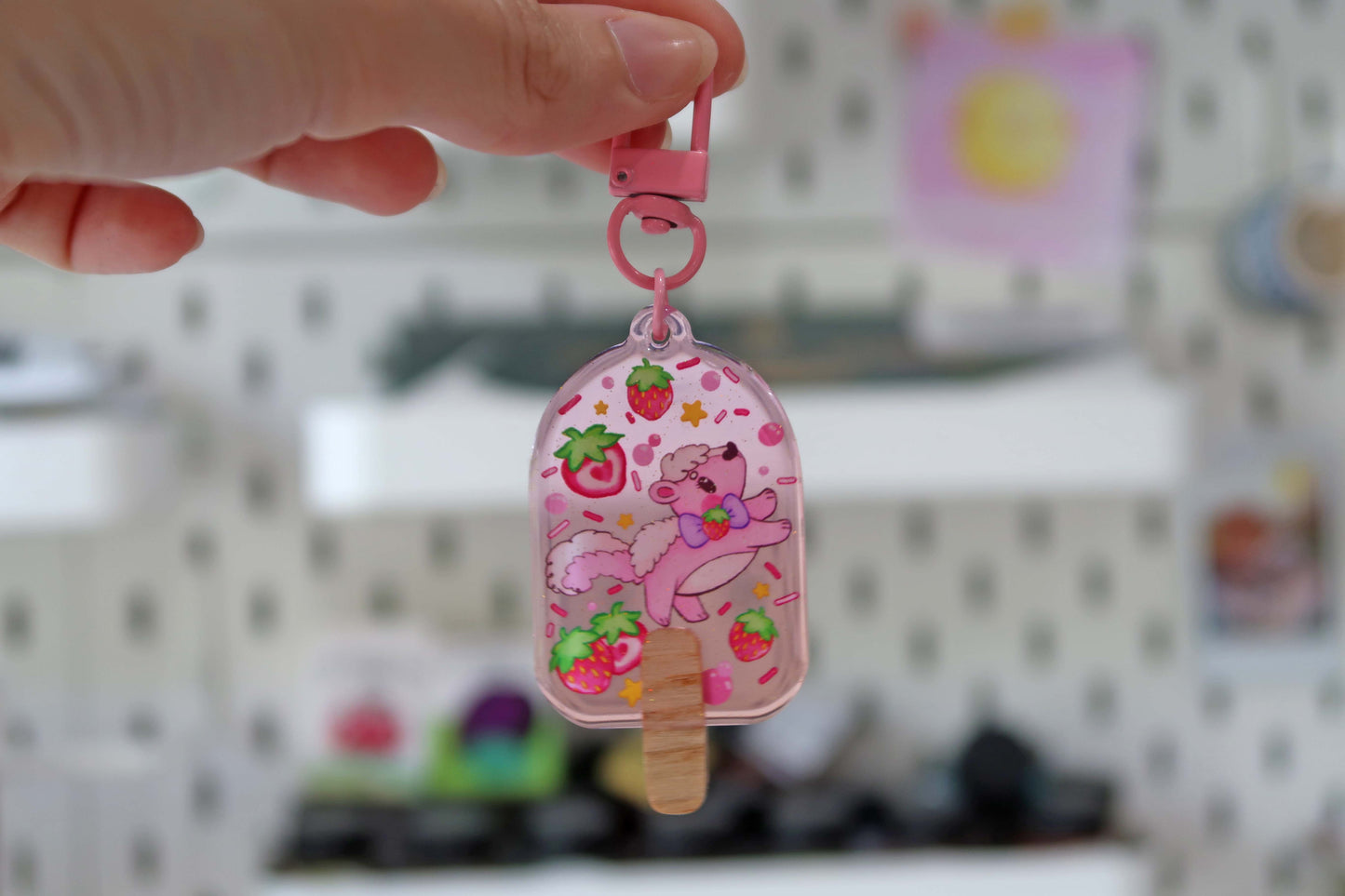 Strawberry Skunk Ice Lolly Acrylic Keyring