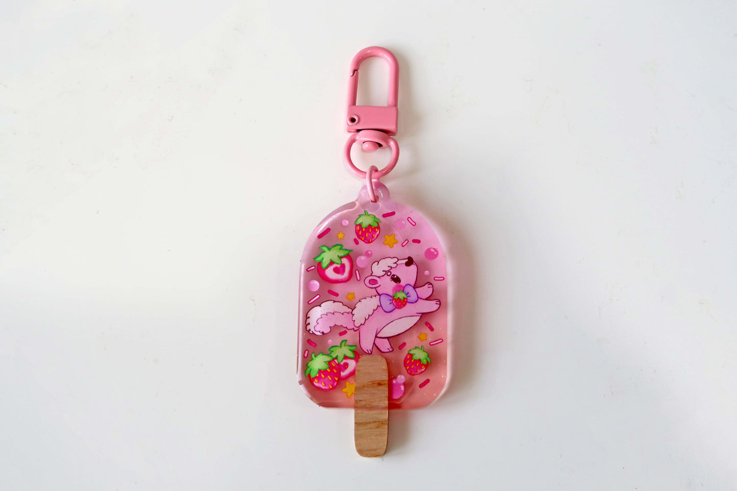Strawberry Skunk Ice Lolly Acrylic Keyring