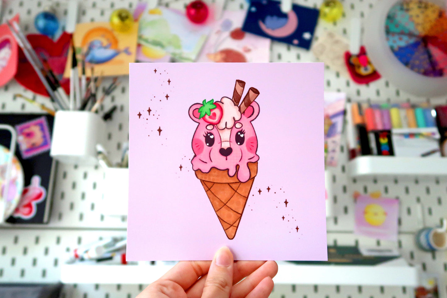 Strawberry Skunk Ice Cream 148mm Mini Print