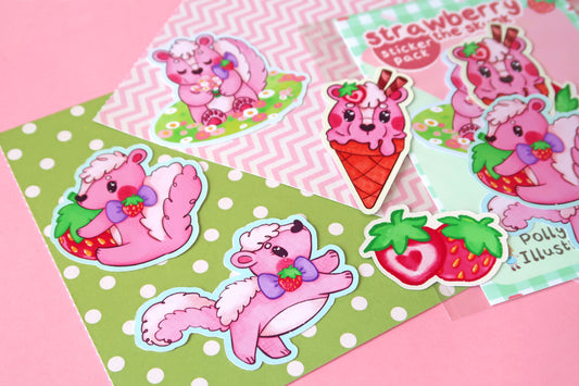 Strawberry Skunk Sticker Set (Pack of 6)