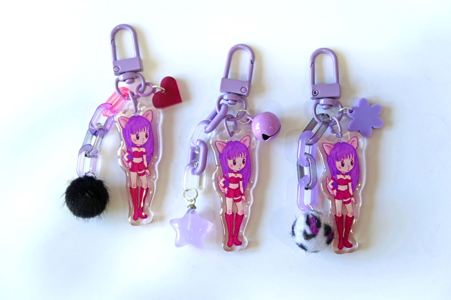 Tokyo Mew Mew glitter acrylic keyring w/ charms - Mew Mew Power