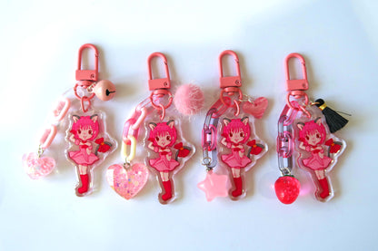 Tokyo Mew Mew glitter acrylic keyring w/ charms - Mew Mew Power