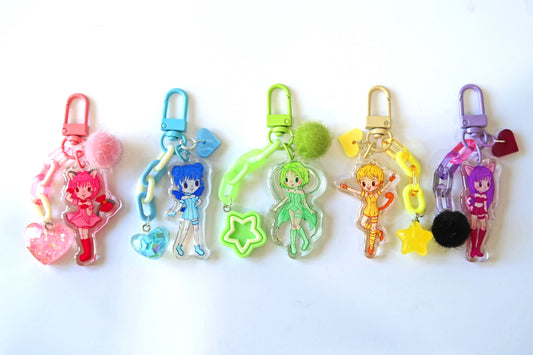 Tokyo Mew Mew glitter acrylic keyring w/ charms - Mew Mew Power