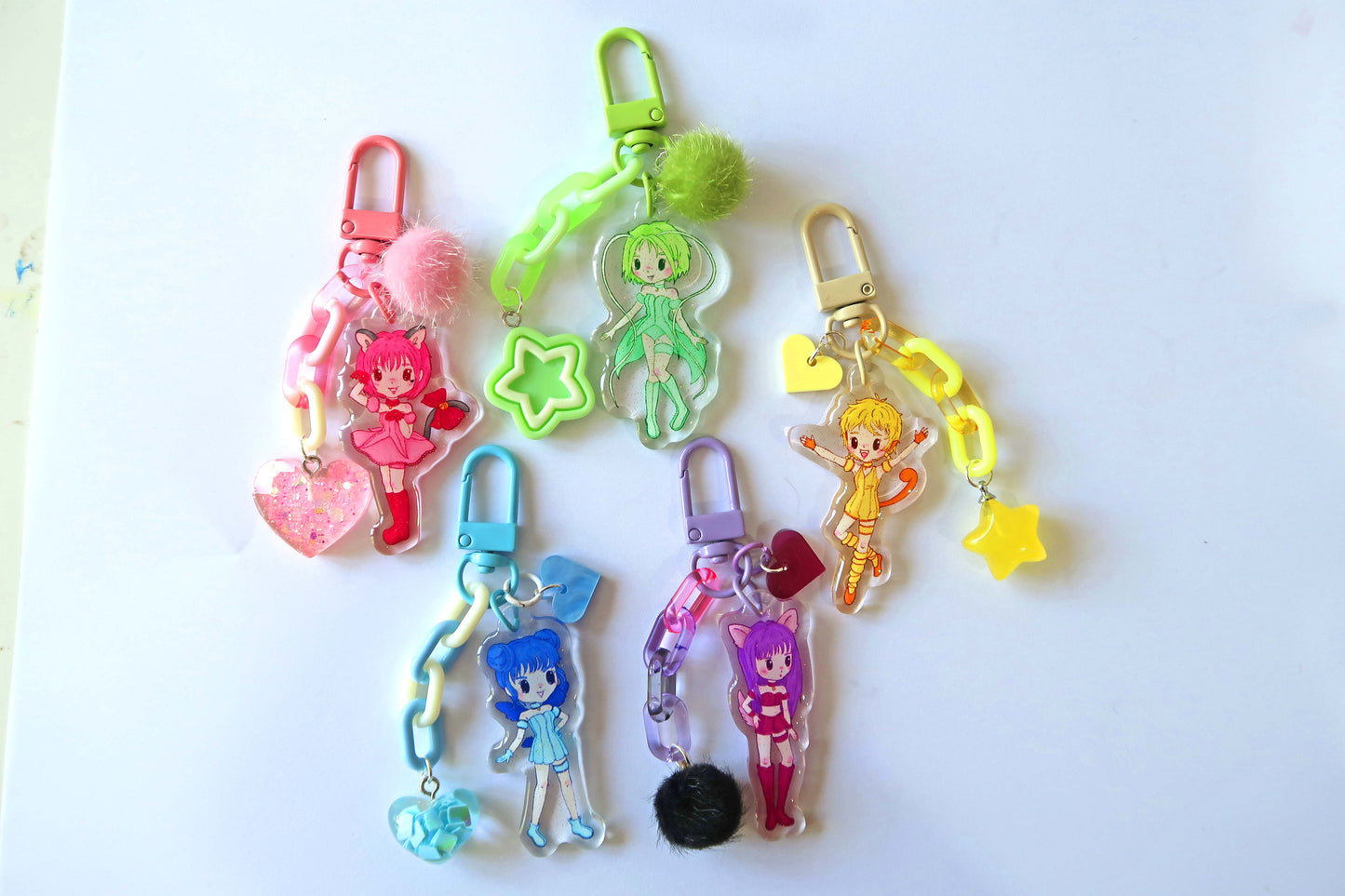 Tokyo Mew Mew glitter acrylic keyring w/ charms - Mew Mew Power