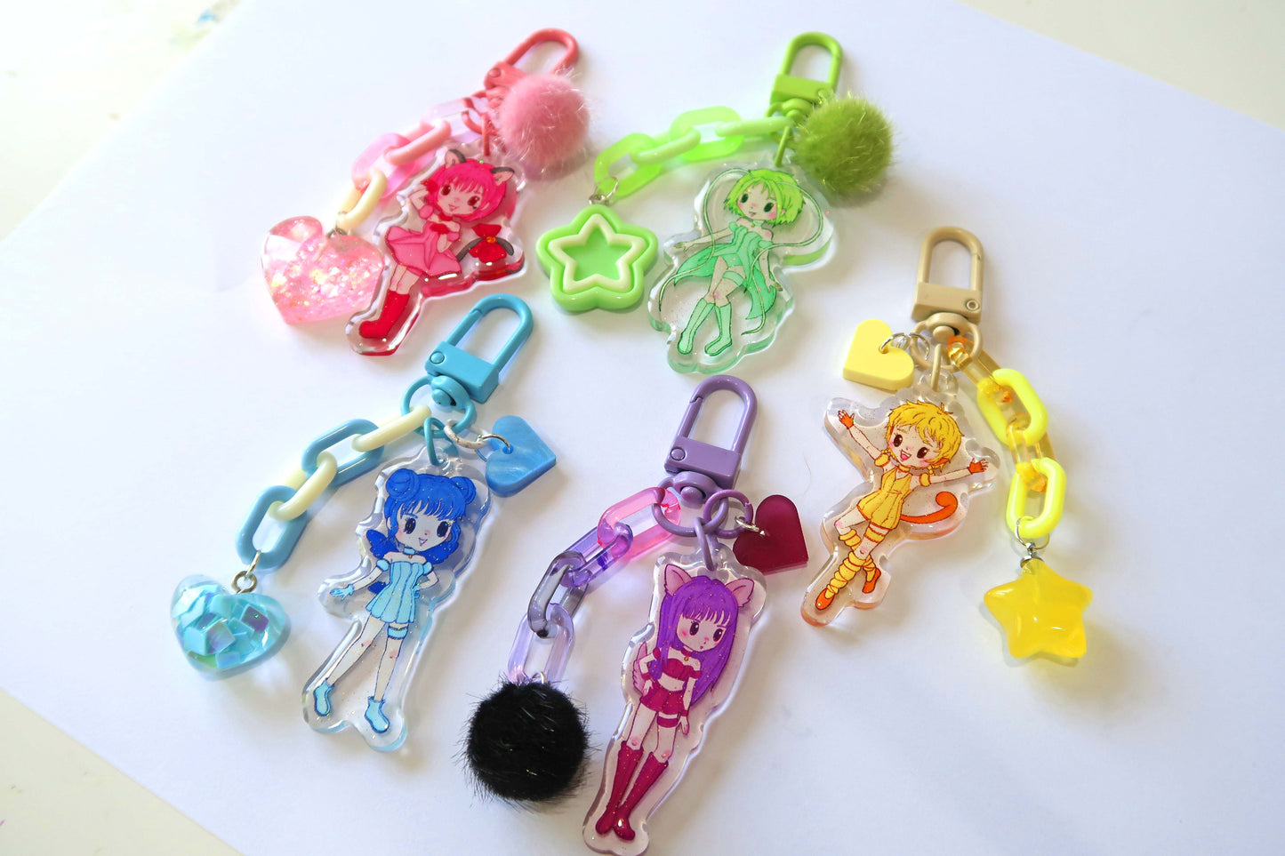 Tokyo Mew Mew glitter acrylic keyring w/ charms - Mew Mew Power