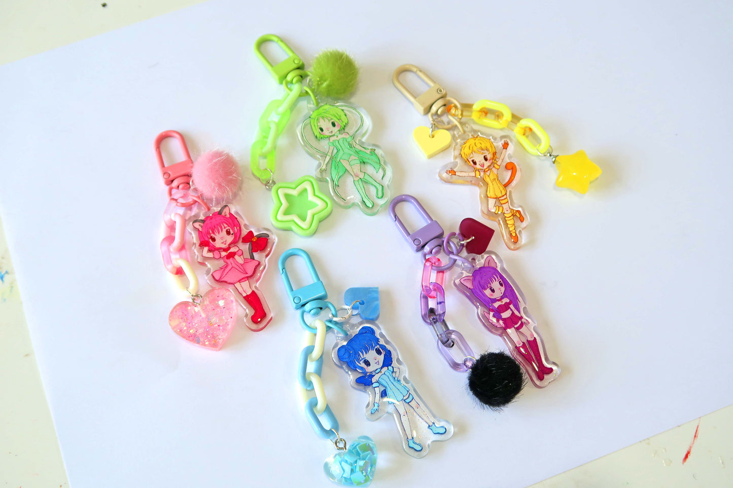 Tokyo Mew Mew glitter acrylic keyring w/ charms - Mew Mew Power