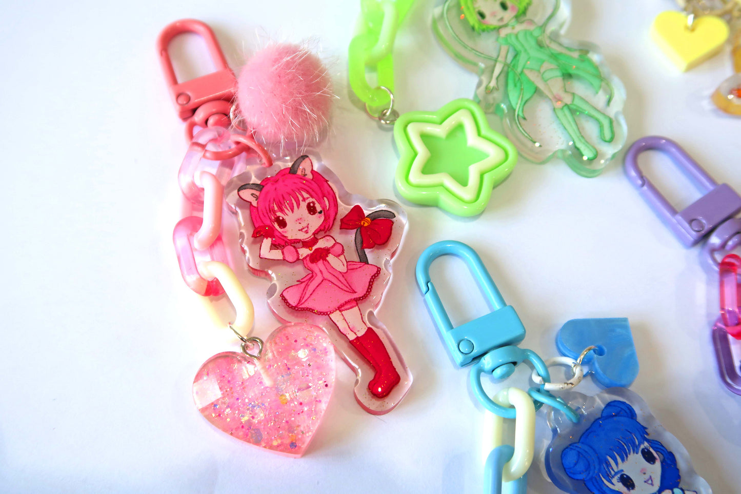 Tokyo Mew Mew glitter acrylic keyring w/ charms - Mew Mew Power