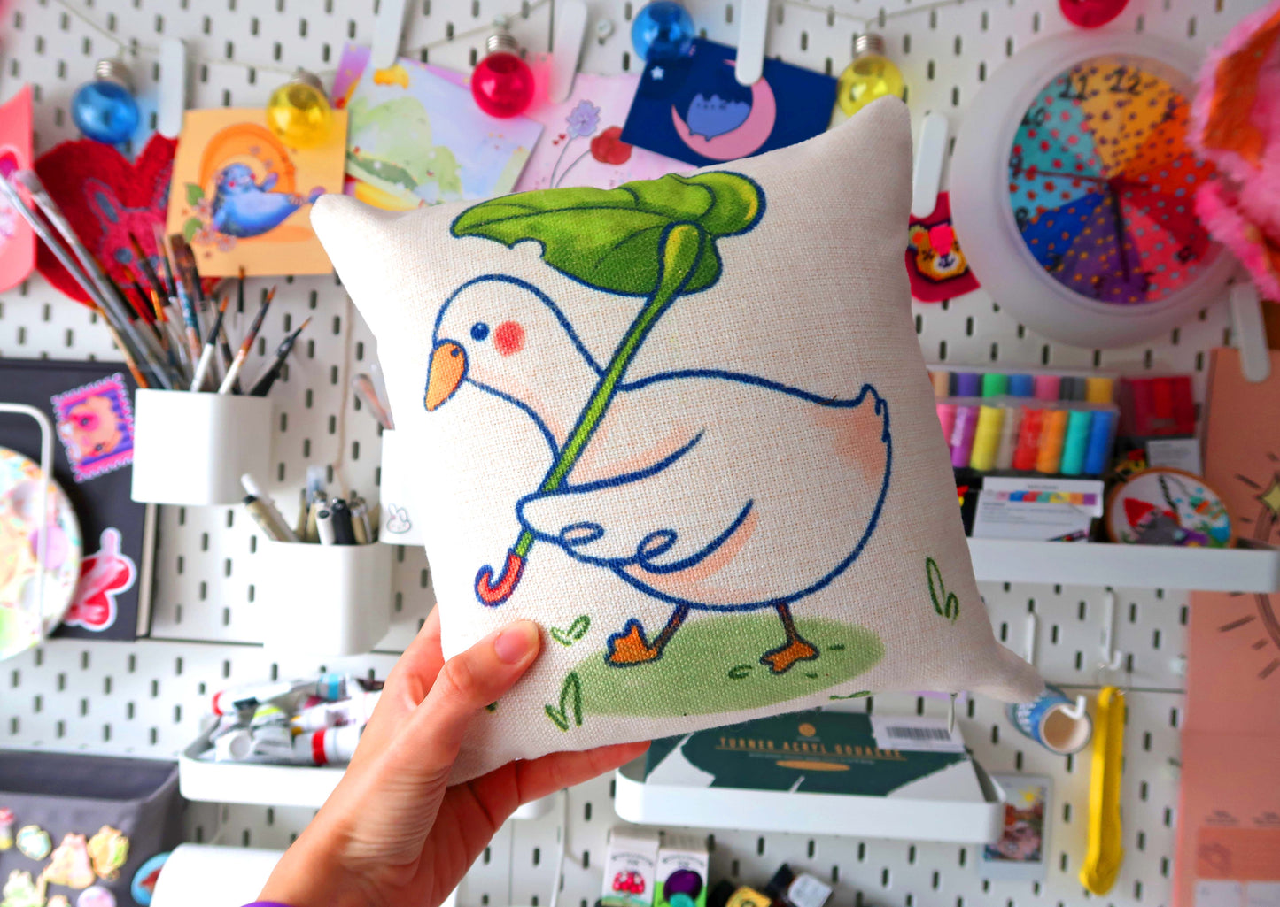 Duck with Leaf Umbrella Cushion