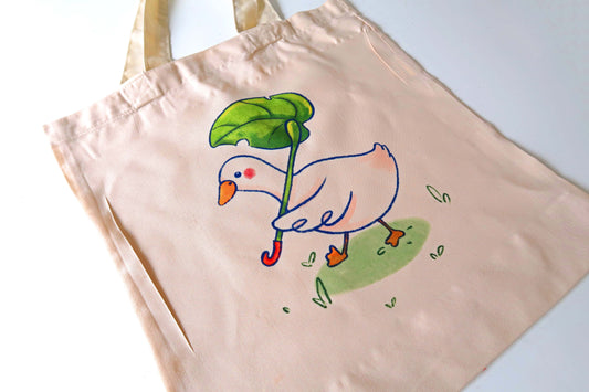 Duck with Umbrella Tote Bag