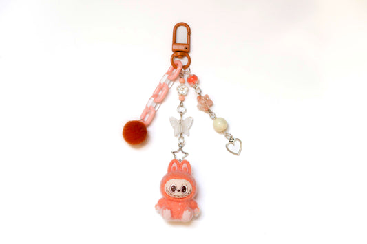 Labubu Peachy Pompom Beaded Keyring