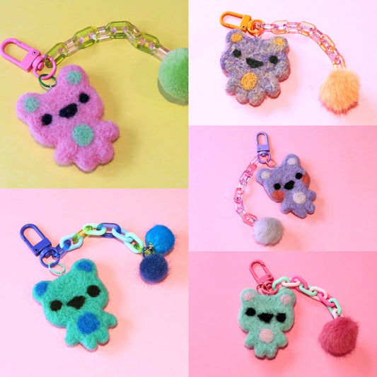 Felted Bear Keyring with Chain & Pom Pom Collection 4